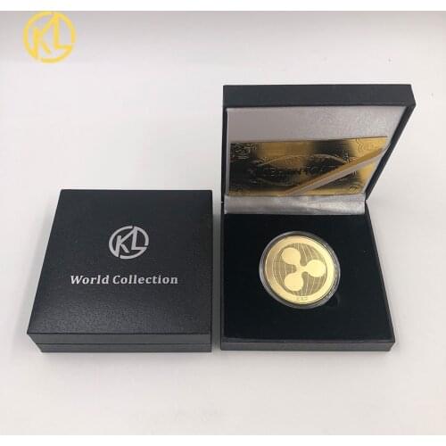 Cryptocurrency Ripple Coin bitcoin Commemorative Round XRP Ripple Crypto Currency Plated Coin Collectible with gift box