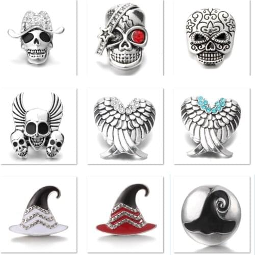 XH8029 Crystal 18mm punk skull Halloween Metal Snap button fit snap jewelry DIY