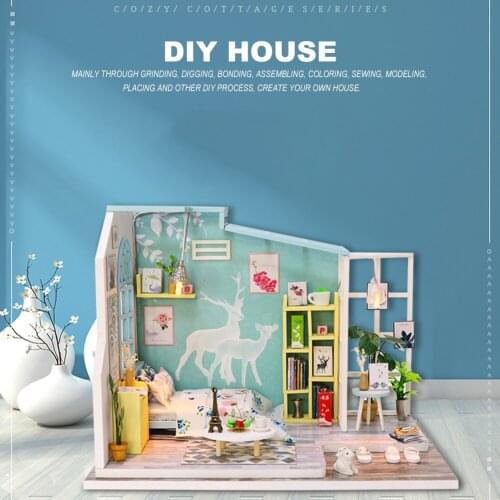 DIY Doll House Wooden Doll Houses Miniature Dollhouse3D DIY Hut Lighting Bedroom House with Dust Cover Assembly Villa Model Toys