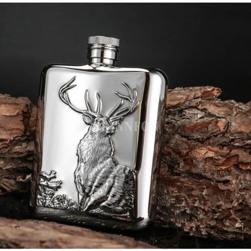 10Pcs/Lot Luxury Style 6 OZ Metal Relief Polar Bear Deer Stainless Steel 304 Hip Flask Wine Bottle Flagon With One Funnel