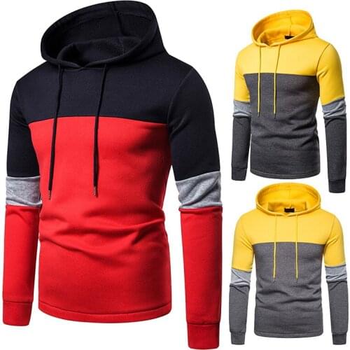 Mens 2021 Autumn and Winter New Hooded Daily Casual Three-Color Stitching Sports Hedging Mens
