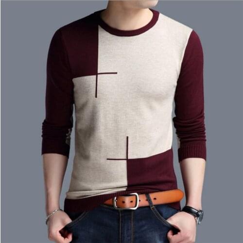 Mens Autumn Mixed Color Pullovers Sweaters Top Knitted O-neck Sweater Long Sleeve Casual N065