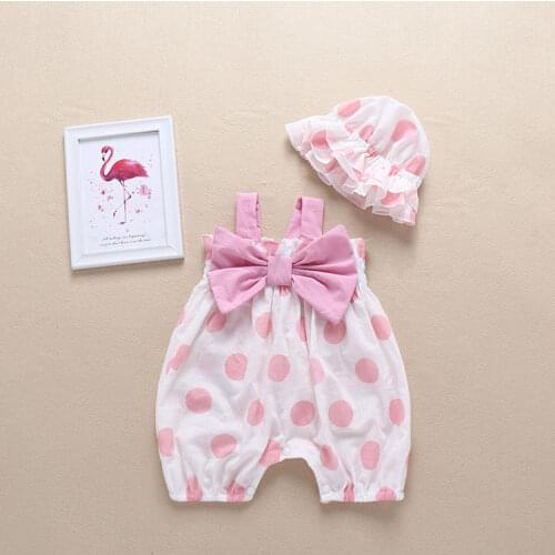 2019 NEW Baby Girls Clothes Summer Sunsuit Bow Dot Print Princess Rompers+Sun Hat Brief Set Infant Outfit Girls Jumpsuit Clothes