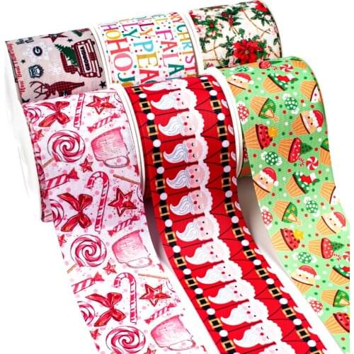 Santa Claus Cartoon Printing Grosgrain Christmas Ribbon 5Yards for DIY Hair Bows Merry Party Dec Meterials