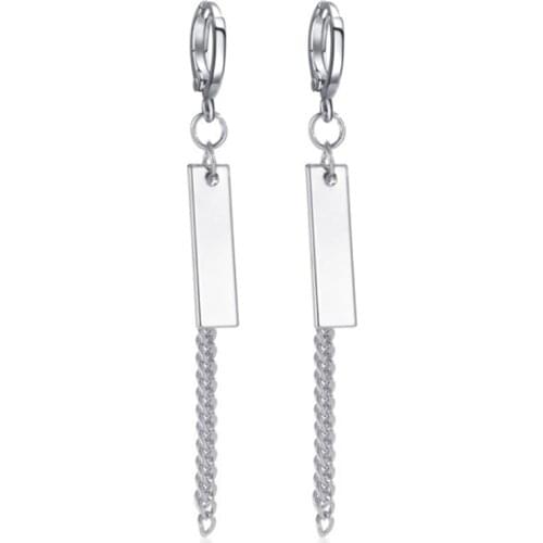 New Fashion Metal Long Tassel Earrings Punk Hip-Hop Style Asymmetric Chain Earrings Ear Clip