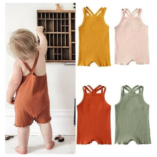 0-18M Newborn Baby Boy Girl Romper Sleeveless Solid Jumpsuits Sunsuit Summer Outfit Set Clothes 4 Colors