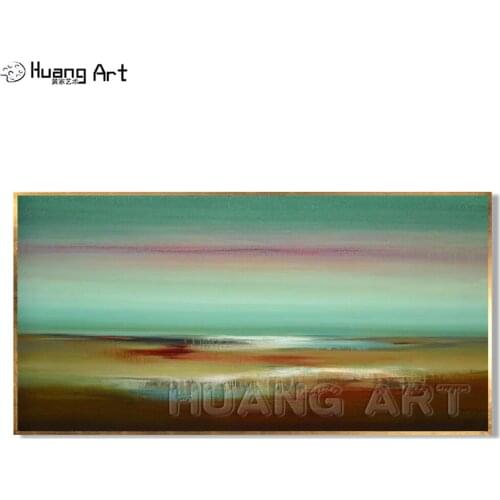 Original Art Abstract Oil Painting on Canvas for Home Decoration Handmade Fresh Green Color Abstract Seascape Wall Painting