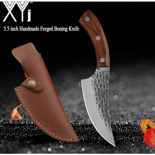 XYj 5.5 inch Forged Sliced Boning Camping Serbian Knife Full Tang Handmade Chef Kitchen Butcher Knife Leather Sheath Cover