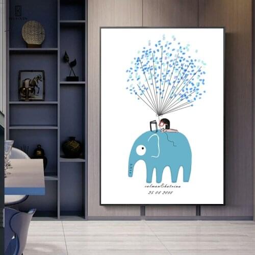 Simple Cartoon Cute Cartoon Elephant Baby Go Best Wishes Birthday Gifts Guestbook Fingerprint DIY Kids Signature Party Decor
