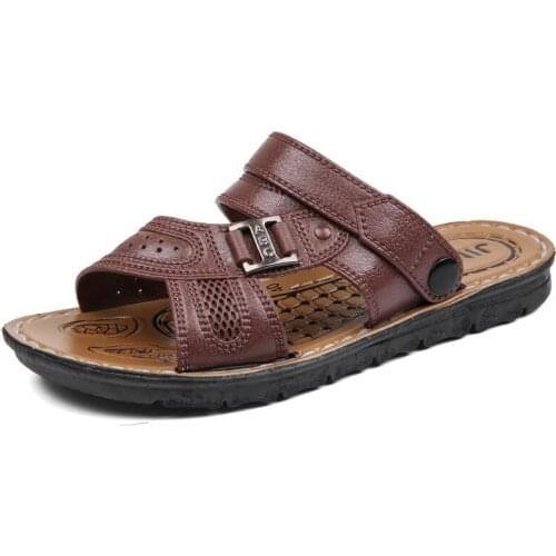 2021 Summer Flat Slip on Sandals Men Fashion Non-slip Leather Slippers for Male Outdoor Comfortable Chic Sandy Beach Men Sandals
