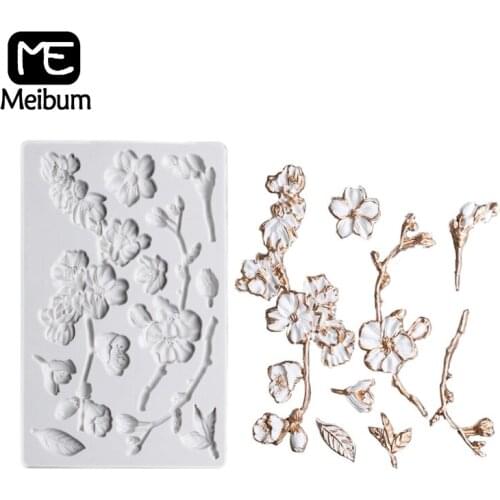 Meibum Fondant Mould Flower Relief Cake Decorating Tools Silicone Mold Cherry Blossom Pattern Sugarcraft Baking Tools