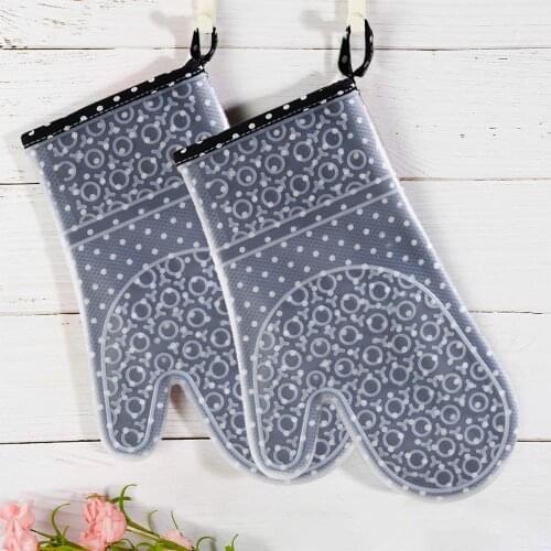 Silicone Oven Gloves 2Pcs Set,Ilicone and Cotton Double Heat Resistant Non-slip Oven Mitts,for Baking Cooking Kitchen Gloves
