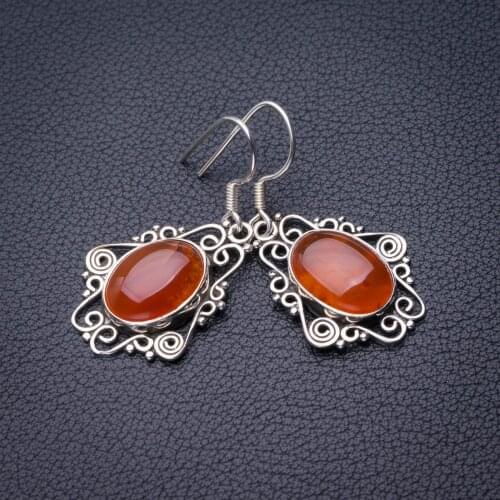 StarGems Natural Carnelian Handmade 925 Sterling Silver Earrings 1.5" D7055