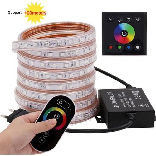 220V 110V 5050 LED Strip Light RGB Wall Touch Remote Control 60LED/m LED Controller Waterproof Ribbon Diode Lamp Home Decoration
