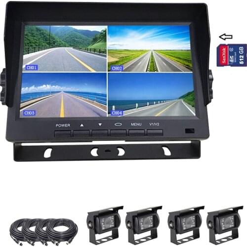 SZSUNTEX AHD 7" QUAD truck bus mobile DVR Monitor 1080P AHD Night Vision with SD Card 4 channel 512GB bus DVR