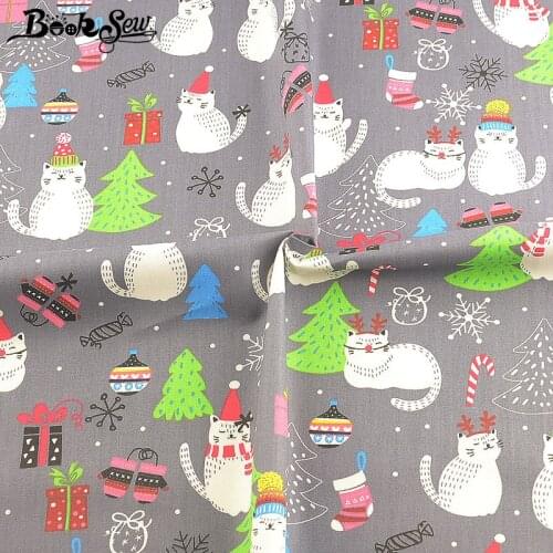 Booksew Baby Fabric Dye Gray Animal 100% Cotton Tissue Patchwork Sewing Material Textile Printed Cartoon Cat Telas Por Metro