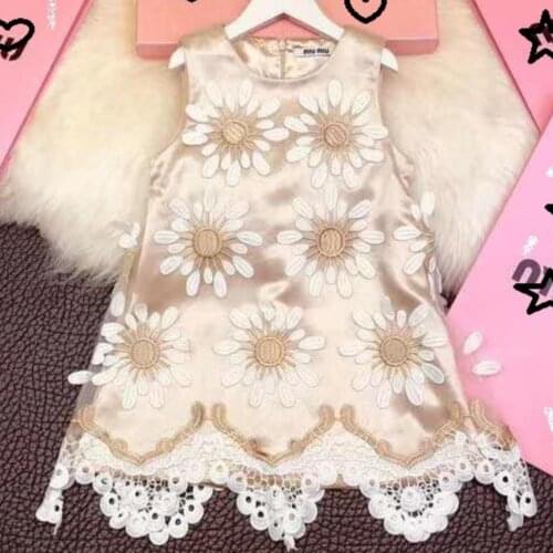 Vintage Baby girl floral embroidered princess dress kids sleeveless mesh stitching a-line dress