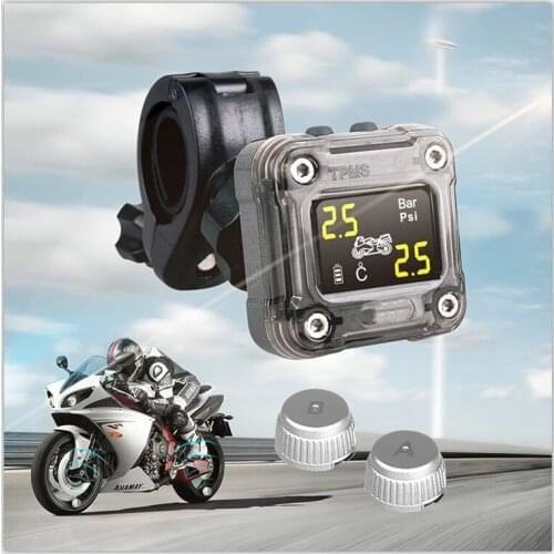 Waterproof Motorcycle Real Time TPMS temperature monitor colorful System External 2 sensor motorcycle Tire Pressure Gauge Tester