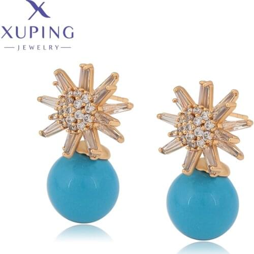 Xuping New Arrival Jewelry Imitation Pearl Gold Color Plated Synthetic Cubic Zirconia Charm Earrings for Women 20570