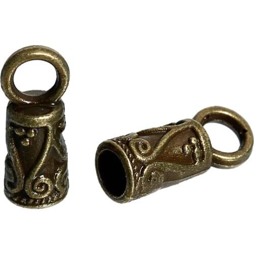 8SEASONS Cord End Caps For Jewelry Necklace Bracelet Cylinder Antique Bronze Carved(Fit 3.5mm Cord)14x5.5mm,100 PCs Hot new