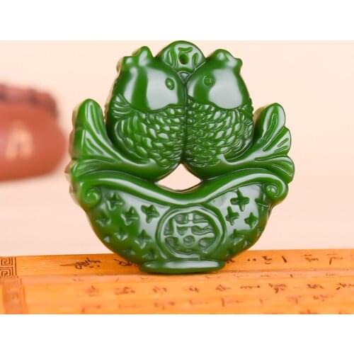 Goldfish Green Jade Pendant Necklace Hand-Carved Natural Charm Jewellery Animal Amulet Fashion Accessories for Men Women Gifts