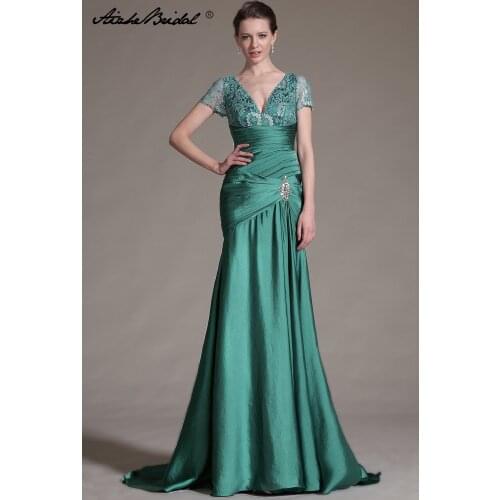 Short Sleeve V Neck Mother of the Bride Dresses Women Vestidos Elegant Long Floor-Length Mermaid Evening Dresses