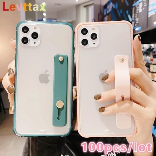 100Pcs/lot Wrist Strap For iPhone 12pro Case For iPhone 11 Pro Max XR X Max X 7 8 Plus Transparent Clear Shockproof TPU+PC Cover