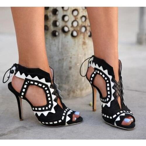 2018 Sexy Open Toe Beading Lace Up Ladies Sandals Summer Fashion High Heels Cut-Outs Side High Quality Party Shoes Dress Shoes