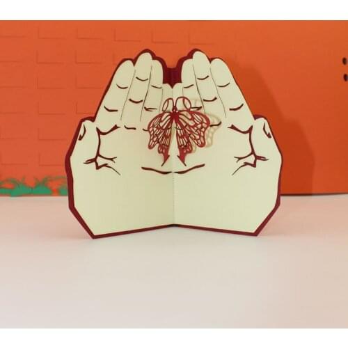 3D Laser Cut Handmade Hand Palm Flying Butterfly Paper Invitation Greeting Cards PostCard Valentines Day Creative Gift