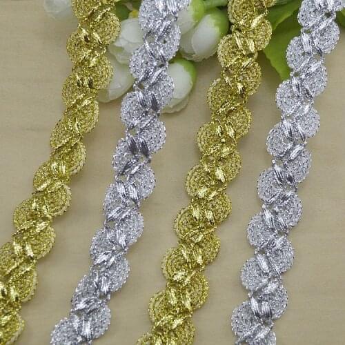 40metres Factory Supplier Gold Lace Trimmings Crocheted Sewing Braided Lace High Quality Gold Silver Braid Lace Ribbon