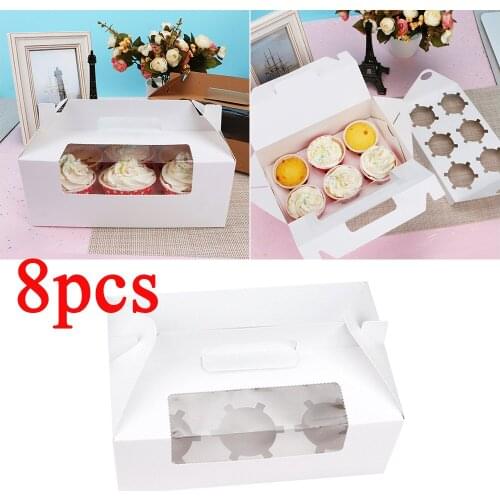 8pcs 6 Cavity Cupcake Box Container Dessert Treat Holder Cup Cake Boxes And Packaging Boxes Portable Paper Containers Bakery