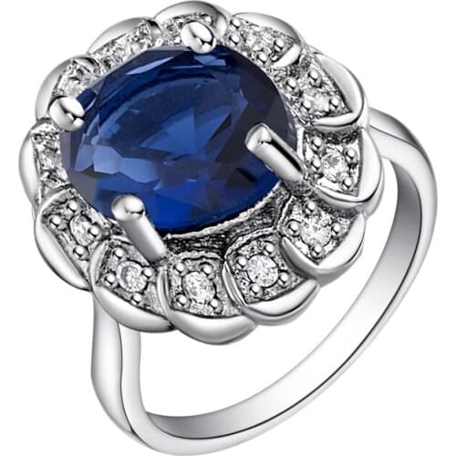 Almei Rings for Women Wedding Ring Blue Stone Anillos Mujer Green Lady Silver Pink Aneis Jewelry Crystal Purple Flower Anel J542