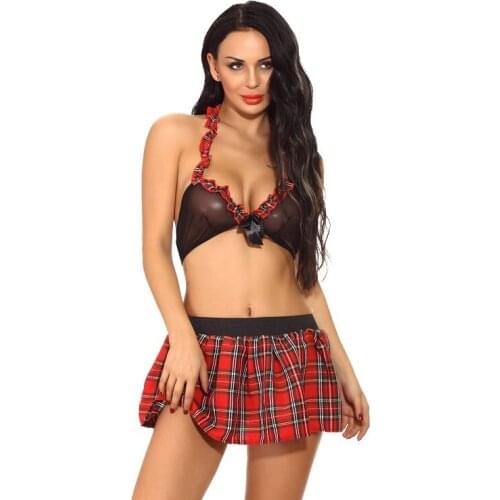 Plus Size Lingerie Sexy Erotic Costumes Lenceria Sexy School Cosplay Student Uniform Sexy Underwear Role Play Vest + Plaid Skirt