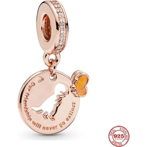 New 925 Sterling Silver Dangle Charm Beads Fit Original Pandora Bracelet Our Friendship Will Never Go Extinct Women Jewelry Maki