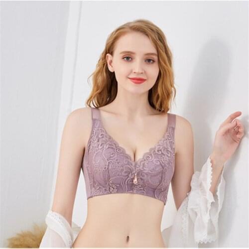 New style large size thin section bra female without steel ring gathered adjustable underwear female lace sexy lingerie