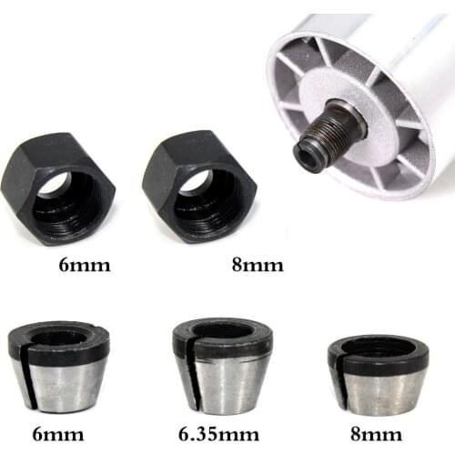 5pcs/set 1/4" 6mm 8mm Trimmer Collet Chuck Router Bit Collet Chuck Adapter Engraving Trimming Machine Electric Router