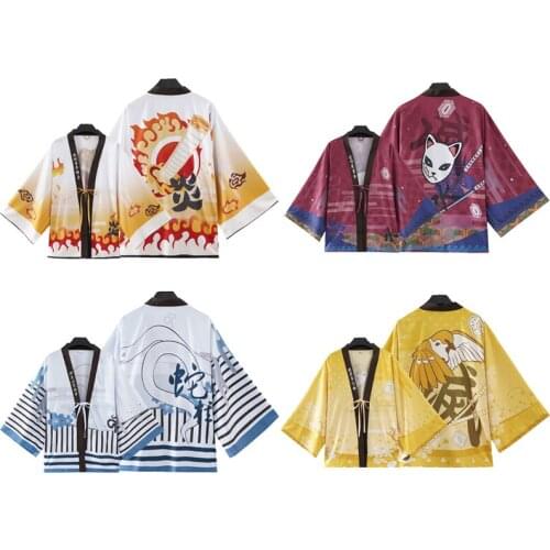 Demon Slayer Agatsuma Zenitsu Tomioka Giyuu Rengoku Kyoujurou Iguro Obanai Cloak Haori Cosplay Costume Japanese Kimono Yukata