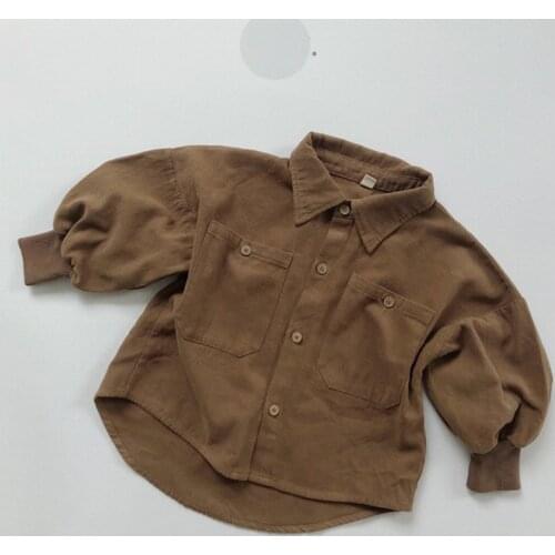 Children Casual Vintage Shirt Coat Korean Style Autumn Spring Baby Girls Boys Long Sleeve Solid Color Cardigan Kids Clothes