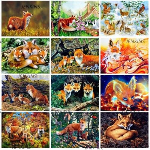 Jenkins 5D Diy Diamond Painting Animals Fox Cross Stitch Full Square Diamond Embroidery Bead Picture Kits Wall Decoration Craft
