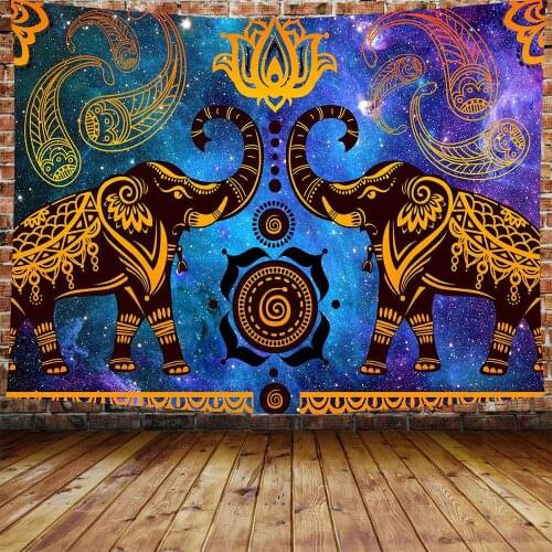 Indian Mandala Elephant Lotus Flower Unique Tapestry Custom