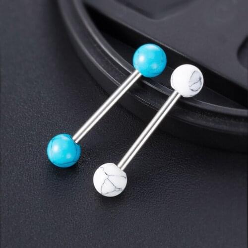 HONGTU 1PC Turquoise Tongue Rings Barbell for Women 316L Stainless Steel Tongue Piercing Jewelry Nipple Ring Sexy Piercings 14G