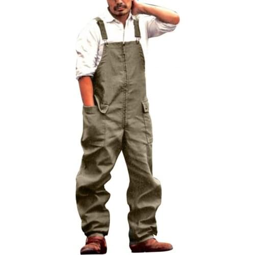 Men Summer Casual Solid Color Romper Large Pockets Stylish One-piece Long Pants Loose Cargo Jumpsuit Wide Leg Streetwear