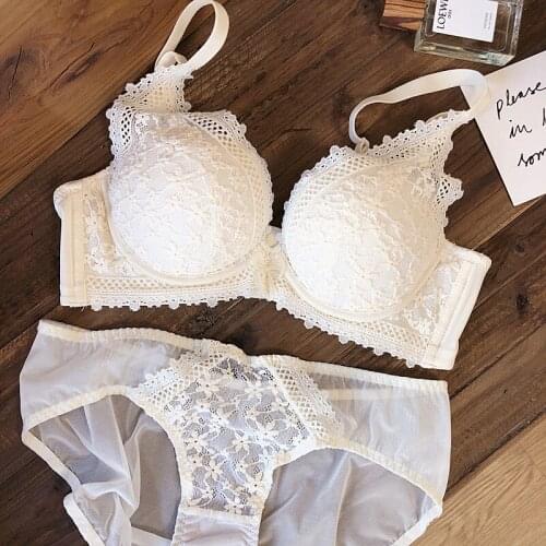 Wriufred Full cup deep v super push up bra set sexy embroidered lace retro non-wireless underwear women comfortable lingerie