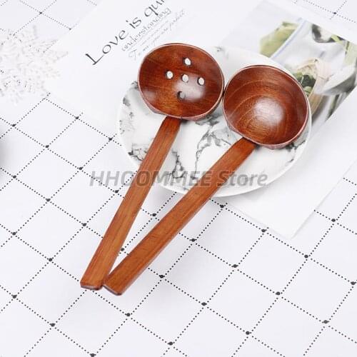 Kitchen Japanese Style Long Handle Wooden Spoon Colander Long Handle Utensils Kitchen Utensil Tools Ramen Soup Spoons Tableware