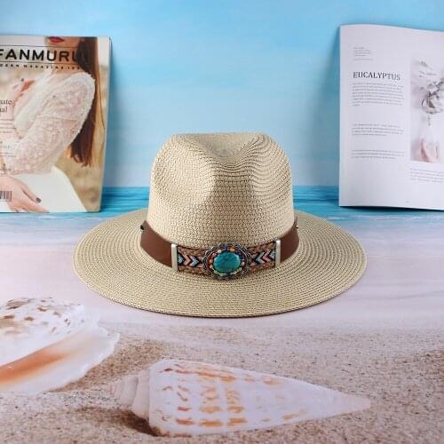 2020 Sun Hat Summer Womens Wide Brim Jazz Top Bowler Female Straw Cap Ladies Sunhat Beach Hats For Women