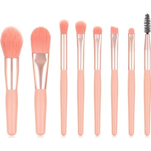 10 Piece Mini Matte Wooden Handle Portable Soft Fur Makeup Brush Set Private Label Wholesale