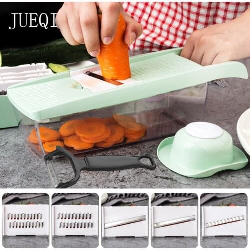 JueQi Mandoline Slicer Vegetable Chopper Multi Function Potato Slicer + Peelers Kitchen Sccessories, Onion, Cheese with 6 Stain