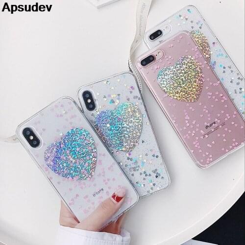 Apsudev Fashion Flash Love Shaped pattern For iphone X 7 7 Plus 6 6s Plus 8 8 Plus case Shining Powder case soft TPU phone Cover