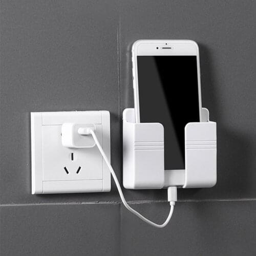 New Wall Mount Phone Holder Adhesive Punch Free Wall Phone Bracket Home Bedroom Bathroom Kitchen Office Storage Organizer Racks