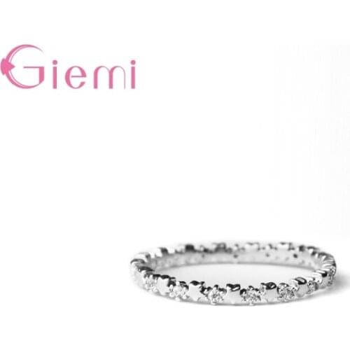 Genuine 925 Sterling Silver Star Cubic Zircon Finger Rings for Women Wedding Band Engagement Statement Jewelry